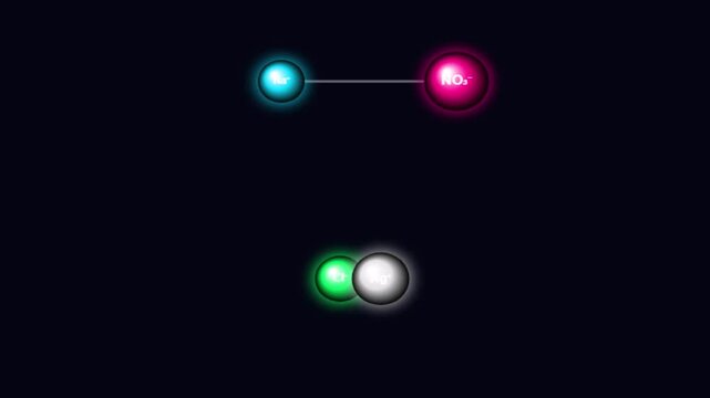 Chemical double displacement precipitation reaction animation between sodium chloride and silver nitrate forming sodium nitrate 