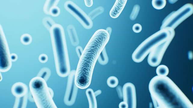 Microscopic probiotics bacteria for digestive health and treatment. 3d rendering.