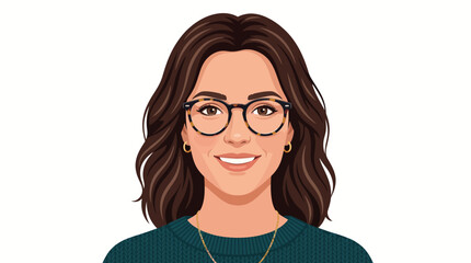 Obraz premium Very beautiful realistic vector illustration of a beautiful young woman wearing glasses, WOMAN WITH GLASSES • MODERN EYEWEAR, elegant close-up portrait, natural expression, clean contemporary styling,