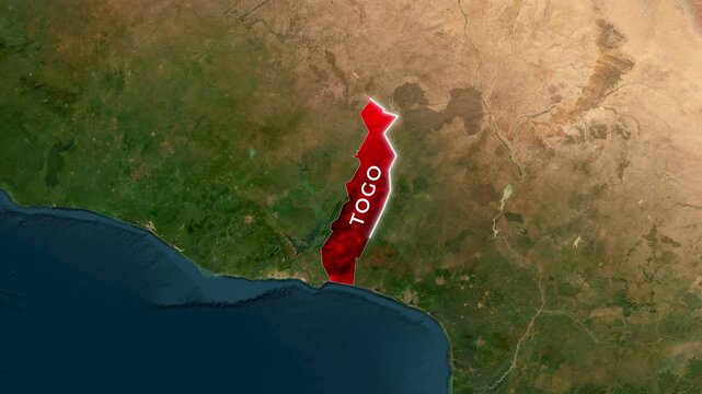 Animated video highlighting the country of Togo on African continent map.