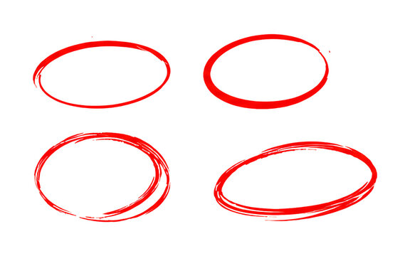 Set of red smooth thin ellipses and heavily textured dense marker ovals
