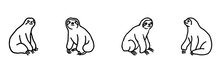 Fototapeta premium Sloth Hand Drawn Doodle Icon Set. Sitting, Resting, Hanging And Slow Animal Sketch Symbol Collection. Wildlife And Nature. Isolated Vector Illustration