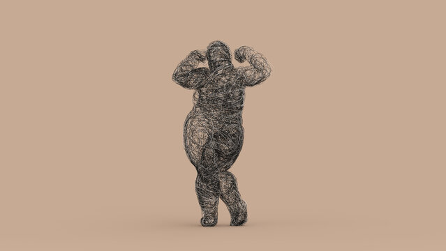 Experimental 3D Wire Mesh Female Figure Sculpture Confident Pose Tangled Form