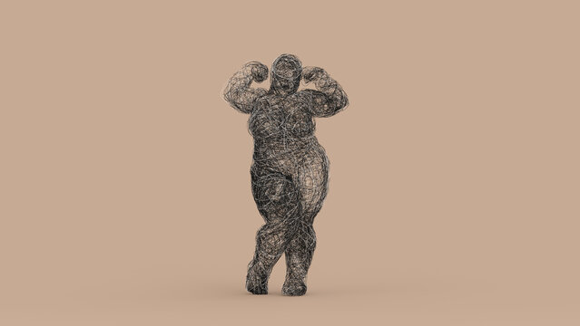 Experimental 3D Wire Mesh Female Figure Sculpture Confident Pose Tangled Form