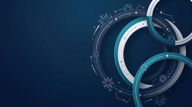 Abstract Tech Blue Background with 3D Overlapping Rings and Copy Space