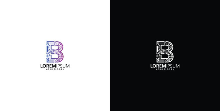 Letter B Modern Technology Circuit Board Abstract Gradient Logo Design Template