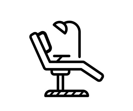 Modern dental clinic office interior features a professional dentist chair, medical light icon