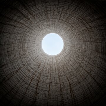 Cooling tower interior looking up its hyperbolic concrete shell