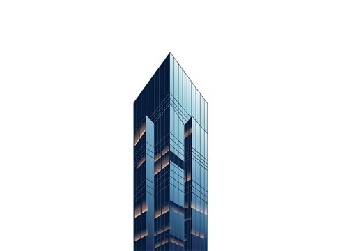 Glass tower, evening architecture concept, isolated on white background
