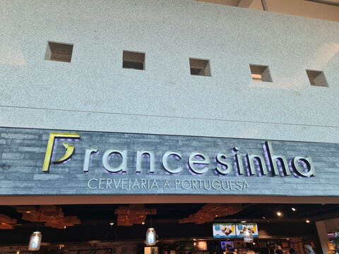 Porto, Portugal - December 13, 2025: Francesinha Cervejaria cafe restaurant inside the departure lounge area of the airport Aeroporto Francisco Sa Carneiro, Porto