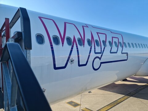 Fiumicino, Italy - December 13, 2025: Aircraft by Wizz Air, Hungarian low-cost airline