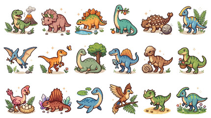 Set of cute cartoon dinosaur characters isolated on white background for kids. © Banana Milk