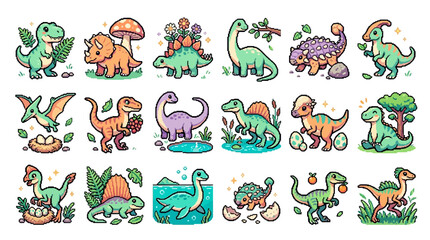 Set of cute cartoon dinosaur characters in flat vector illustration style for children. © Banana Milk