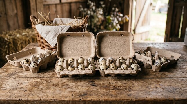 Quail eggs. Fresh eggs. Organic farm. Poultry products. Organic quail eggs. Farm raised quail eggs in cartons. Fresh quail eggs. Rural lifestyle.