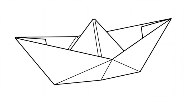 Simple folded paper boat icon featuring black thin outline strokes isolated on white background