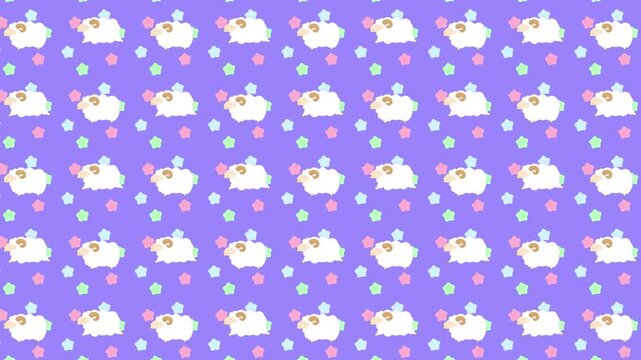 白い羊がジャンプするレトロポップな配色の背景アニメーション