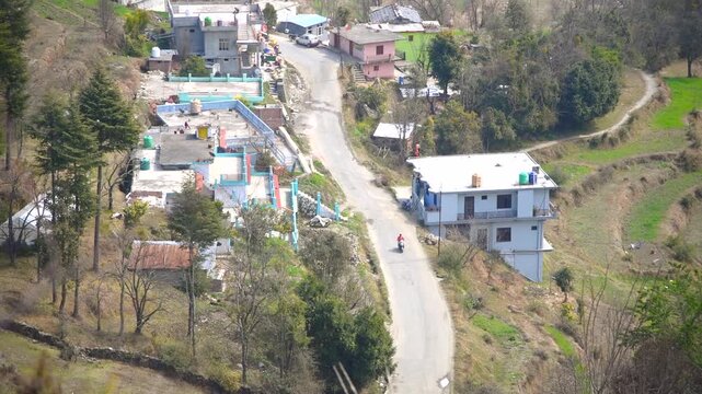 Winding Village Road Seen From Banasur Fort Trek Near Lohaghat, Uttarakhand