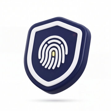 Cyber Security Shield with Fingerprint. 3D icon on white background