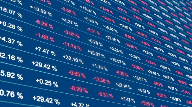 Close-up percentage signs, spreadsheet with financial figures, business data. Market data and research, corporate business and finance, controlling, financial accounting and taxes, analytics, prices.