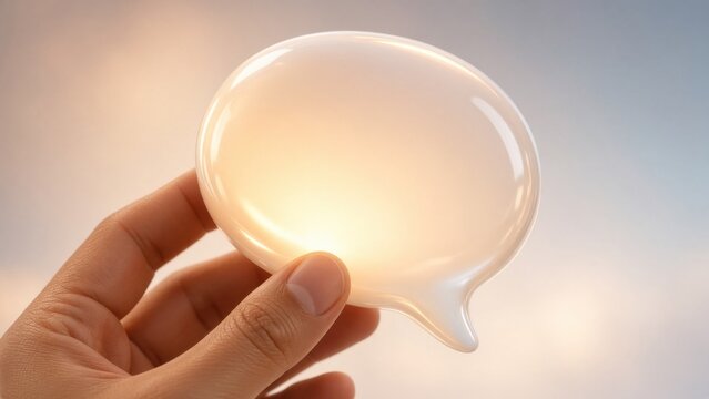 Glowing Speech Bubble Held in Hand Communication Concept