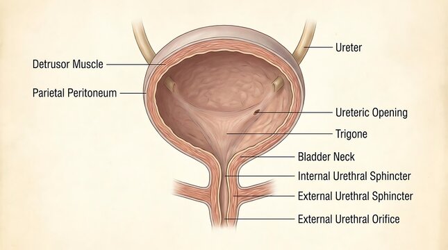 Medical anatomical diagram of the human urinary bladder structure with structure
