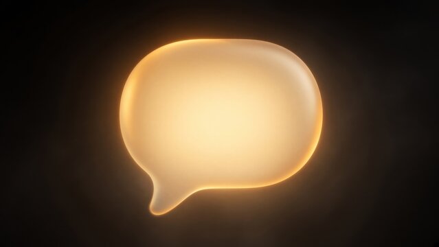 Glowing 3D Speech Bubble Icon on Black Background
