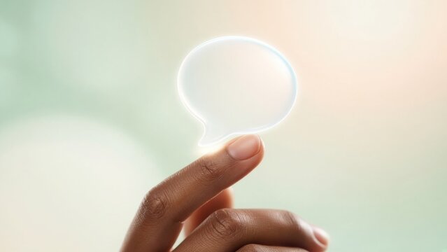 Glowing Speech Bubble Icon Floating Above Finger