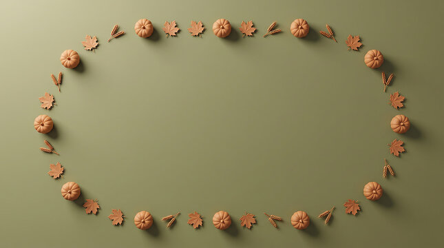 A circular frame made of small carved wooden alphabet letters arranged on a solid olive green background with space for text in the center