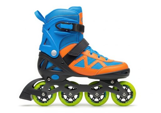 Colorful inline roller skate close-up isolated on white background