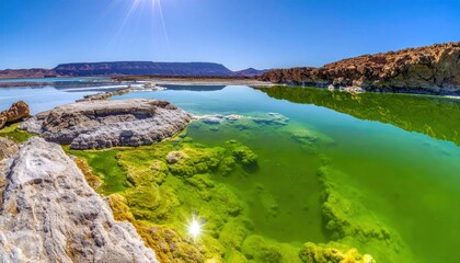 Obraz premium Green mineral lake landscape in high altitude desert.