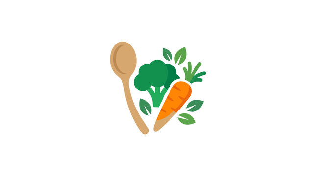 Healthy Eating Concept Illustration with Vegetables and Wooden Spoon