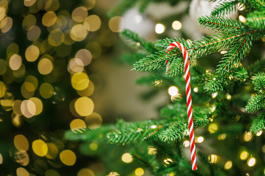 New Year tree decor with bows and bokeh