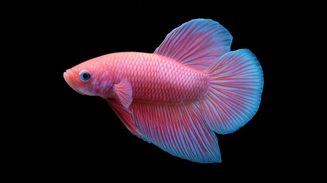 Vibrant Pink Betta Fish Swimming Gracefully in Dark Aquatic Environment