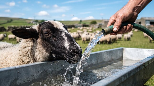 Authentic agricultural work. work with sheep flock. Manual labor on a sheep farm. livestock care in summer. Rural farm life. sheep on free range. eco farm. farm animals on pasture
