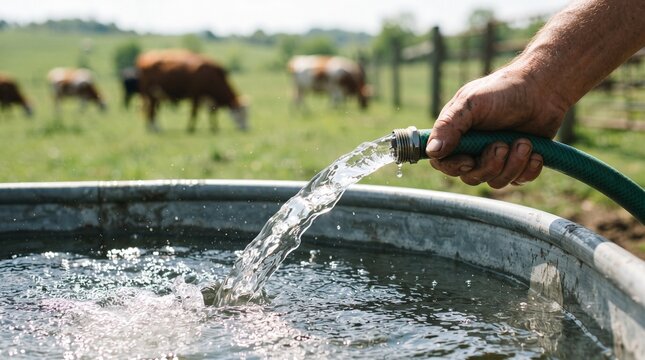 Hardworking farmer working. farmer providing water to animals. farmer working with animals. Close up of farmer&rsquo;s hand. farm work.