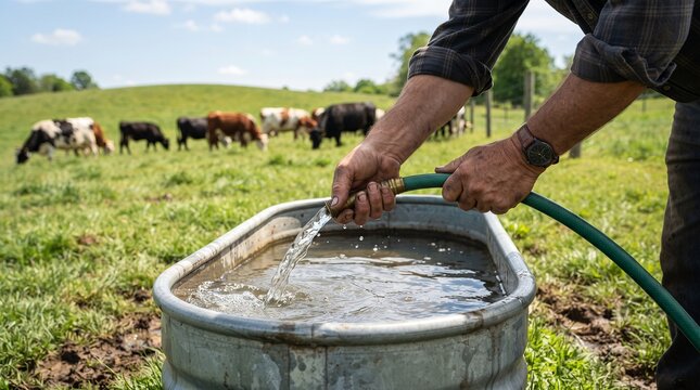 Hardworking farmer working. farmer working with animals. Close up of farmer&rsquo;s hand. farm work. farm animals free range