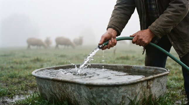 Hardworking farmer working. farmer working with animals. Close up of farmer&rsquo;s hand. farm work. farm animals free range