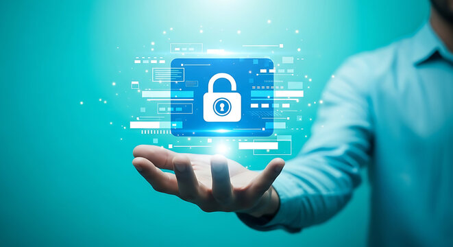 Person holding smartphone showing security lock icon