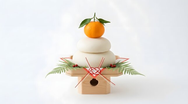 Traditional japanese kagami mochi decoration used for celebrating new year s day on a clean white background