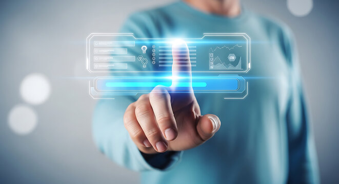 Doctor touching digital interface hologram