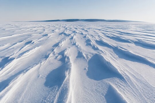Wind carved snow ridges on an open high plateau