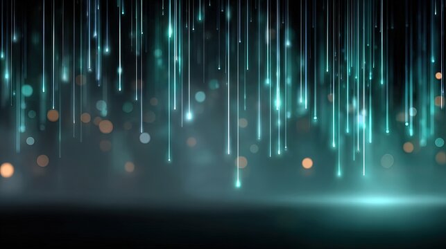 Abstract digital rain of glowing blue lights, futuristic technology concept