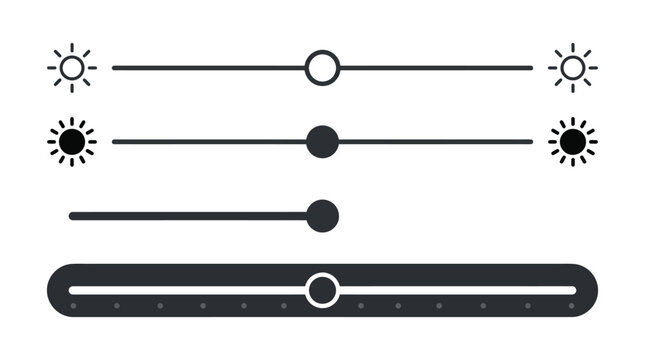 Brightness slider vector graphic illustration featuring adjustable sun symbols and minimalist interface controls