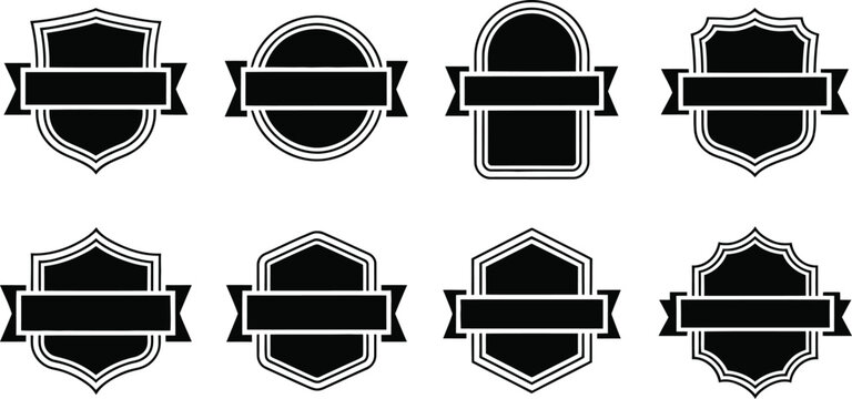 vintage shield emblems and blank badges with ribbon