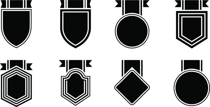 blank black badges, shields, and award ribbon vector icon