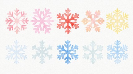 Obraz premium Festive snowflakes flat design side view winter wonderland theme water color Complementary Color Scheme.