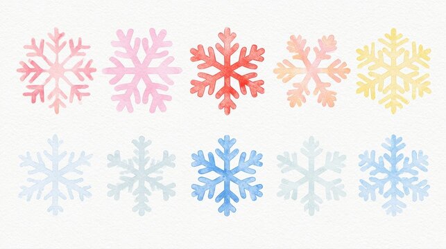 Festive snowflakes flat design side view winter wonderland theme water color Complementary Color Scheme.