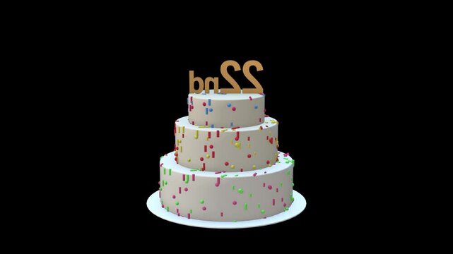 3D 22nd Birthday Cake Animation with Decorative Frosting and Celebration Design on Black Background