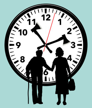 Seniors, old people, aged individuals whose time is running out tend to have time on their minds all the time. Time running out can be the focus for the elderly and this illustration is about that 