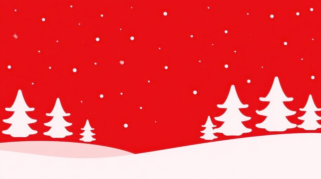 Red Christmas background flat design top view snowy festive theme cartoon drawing Split complementary color scheme. 